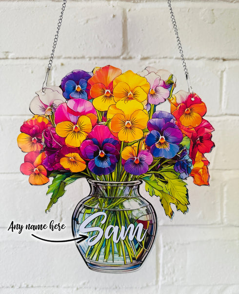 Everlasting Pansies in Vase Personalised